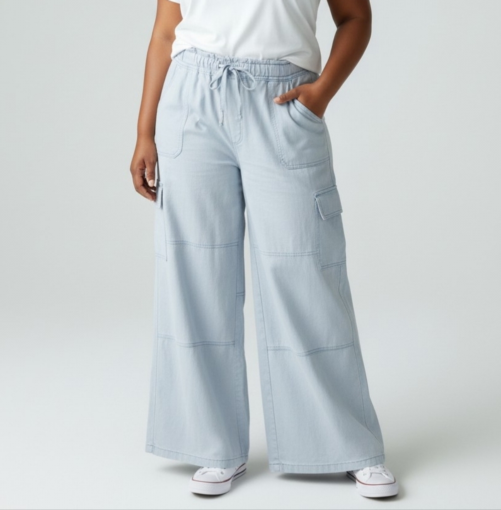 NWT Arizona Co. Terri Pull On Cargo Pants In Subtle Blue Size XXL